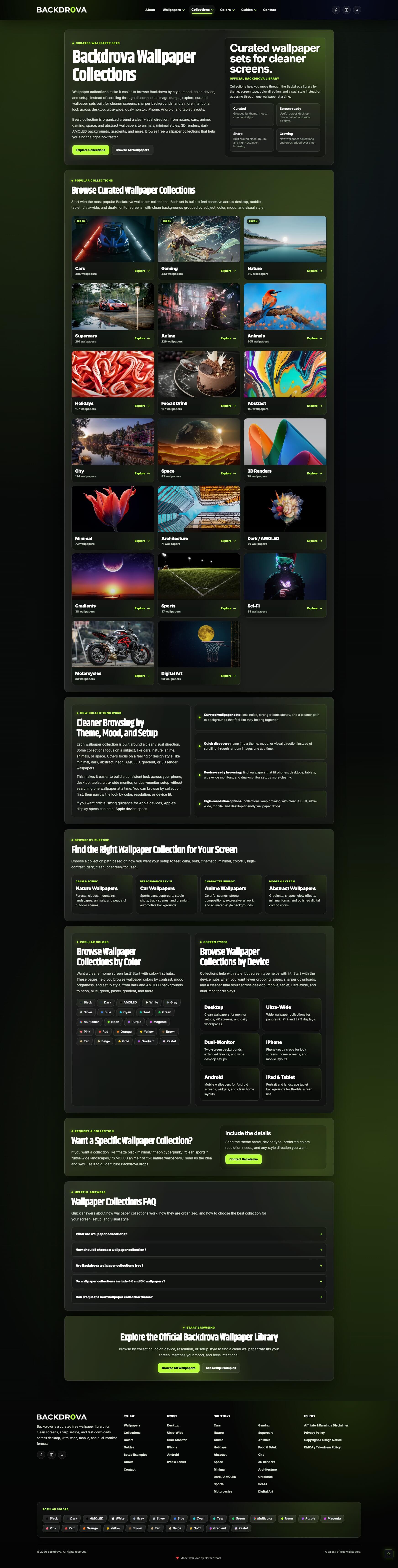 Backdrova collections page designed by Corner Roots