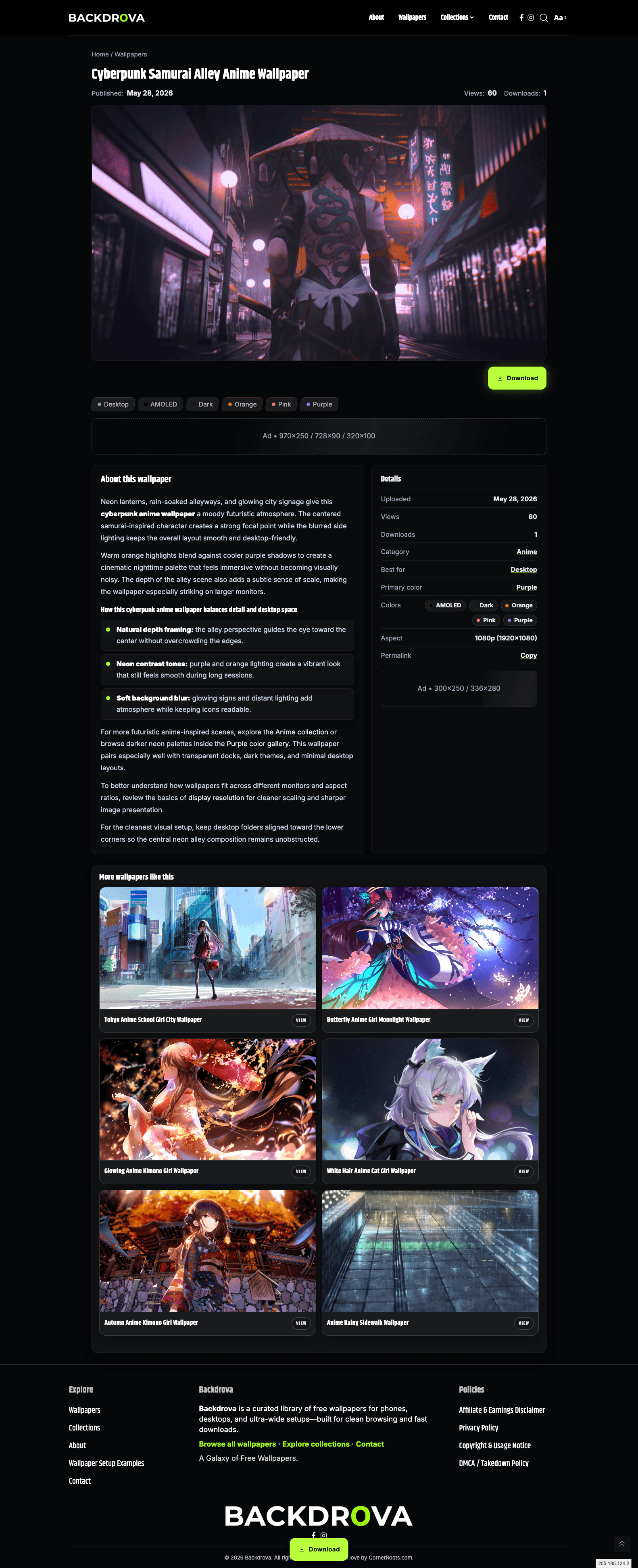 Backdrova individual wallpaper page designed by Corner Roots