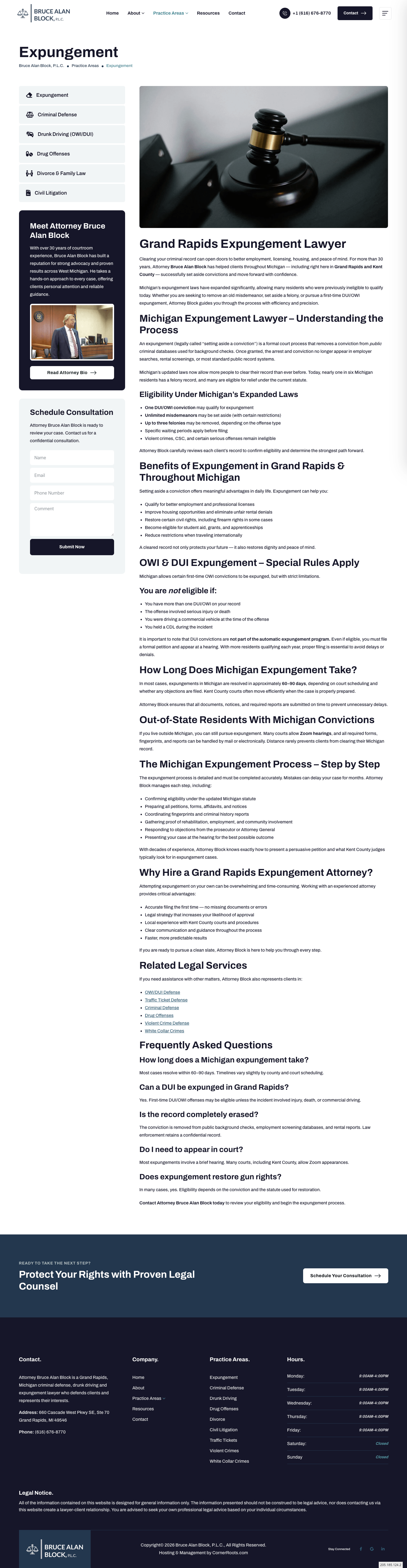Bruce Alan Block attorney website interior page designed by Corner Roots