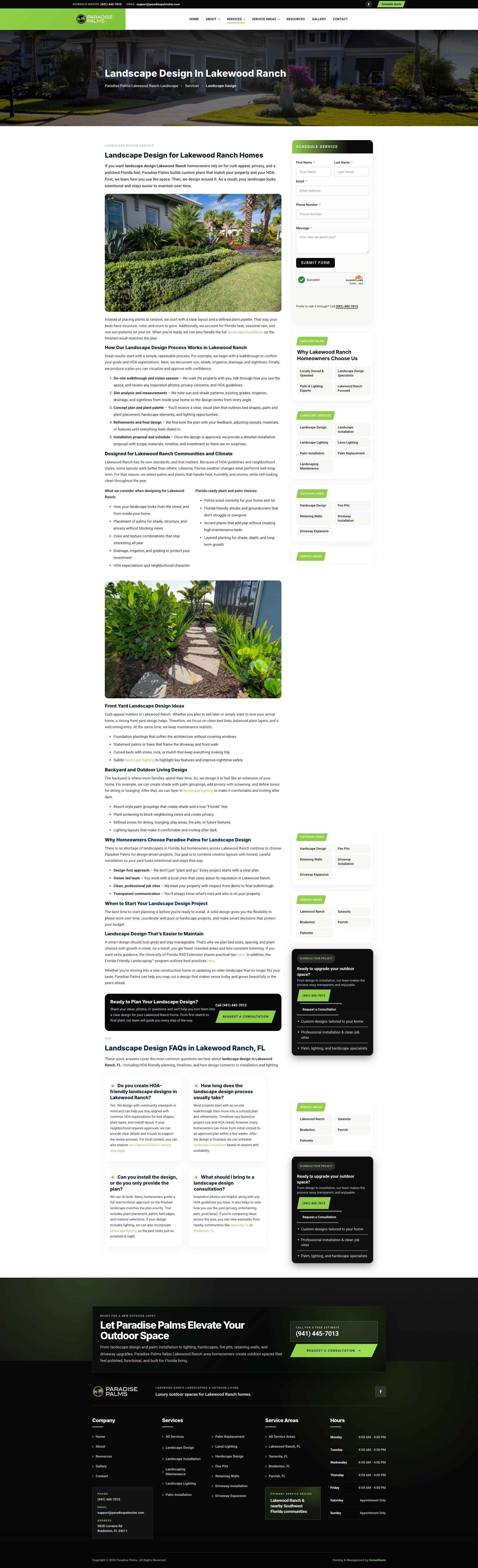 Paradise Palms website interior page designed by Corner Roots