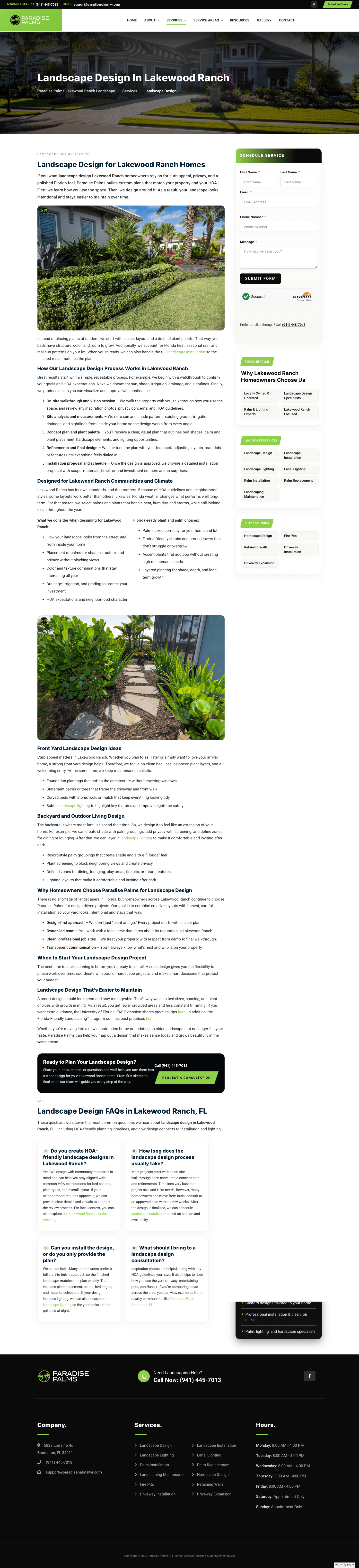 Paradise Palms website interior page designed by Corner Roots