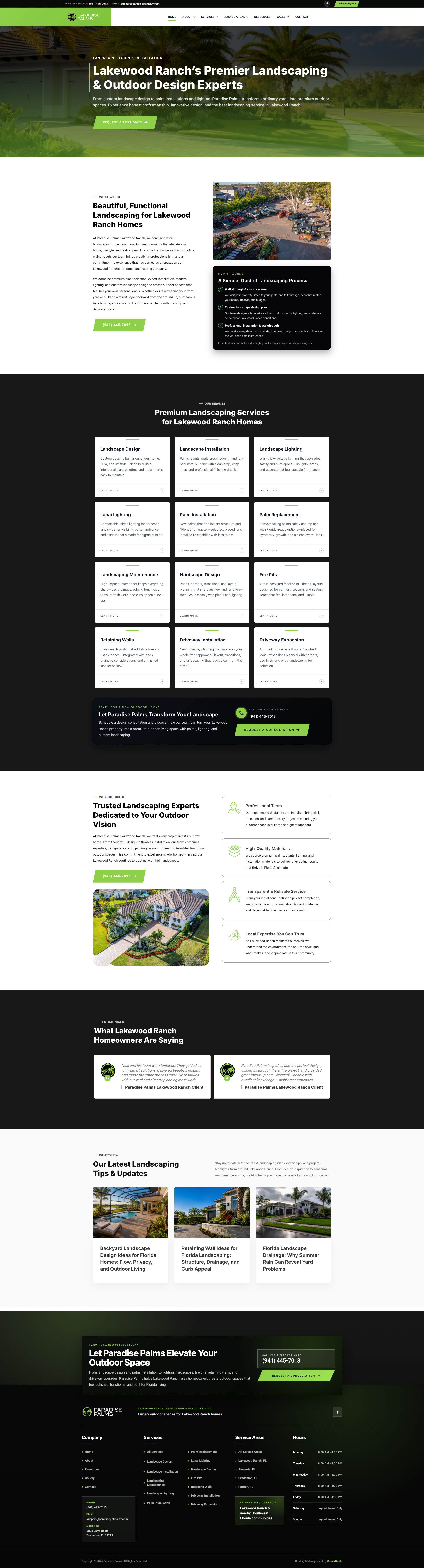 Paradise Palms Lakewood Ranch website homepage designed by Corner Roots